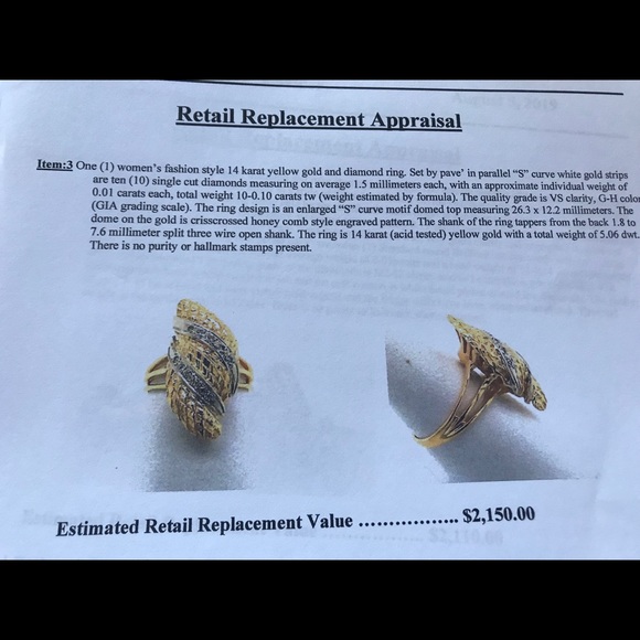 14 K yellow gold & diamond ring. S curve shaped. - Picture 6 of 6